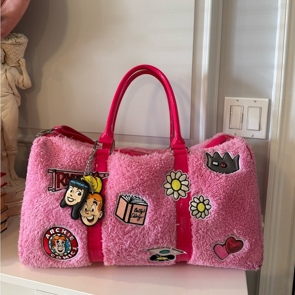 Dolls Kill Handbags - Pink Fuzzy Tote Bag with Fun Patches